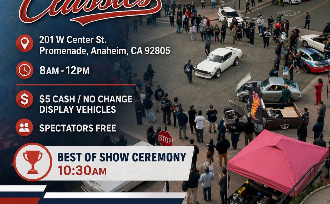 Cars and Coffee Classics Anaheim partial flyer June 2026